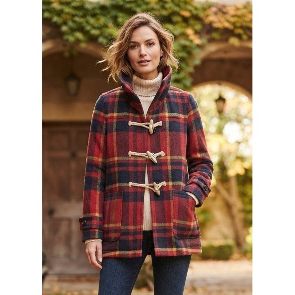 Anthropologie Daughters Of Liberation Women's 4 Red Plaid Toggle Wool Blend Coat